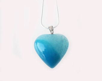 Heart Necklace, Heart, Jewelry, Blue Agate, Stone Heart Necklace, Blue ...