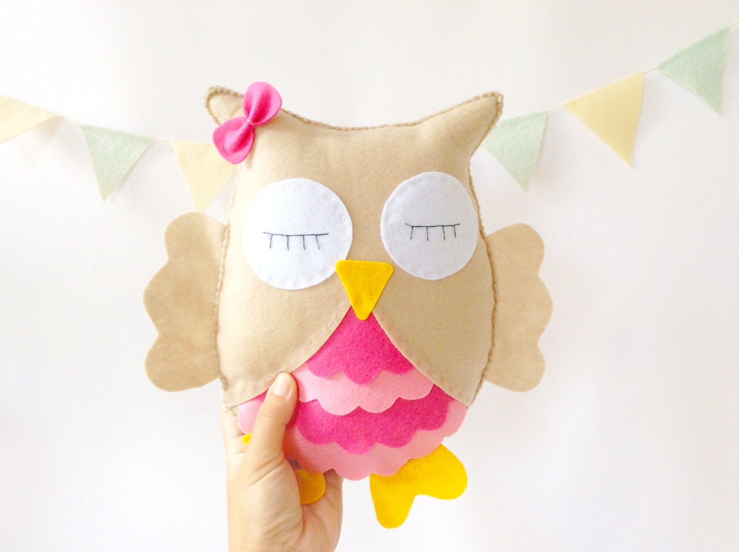 pink owl stuffed animal