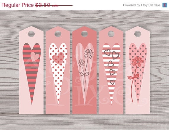 ON SALE 50 % OFF Printable Valentine Long Gift Tags Bookmarks Diy Reminder Long Valentine Hearts Il_570xn