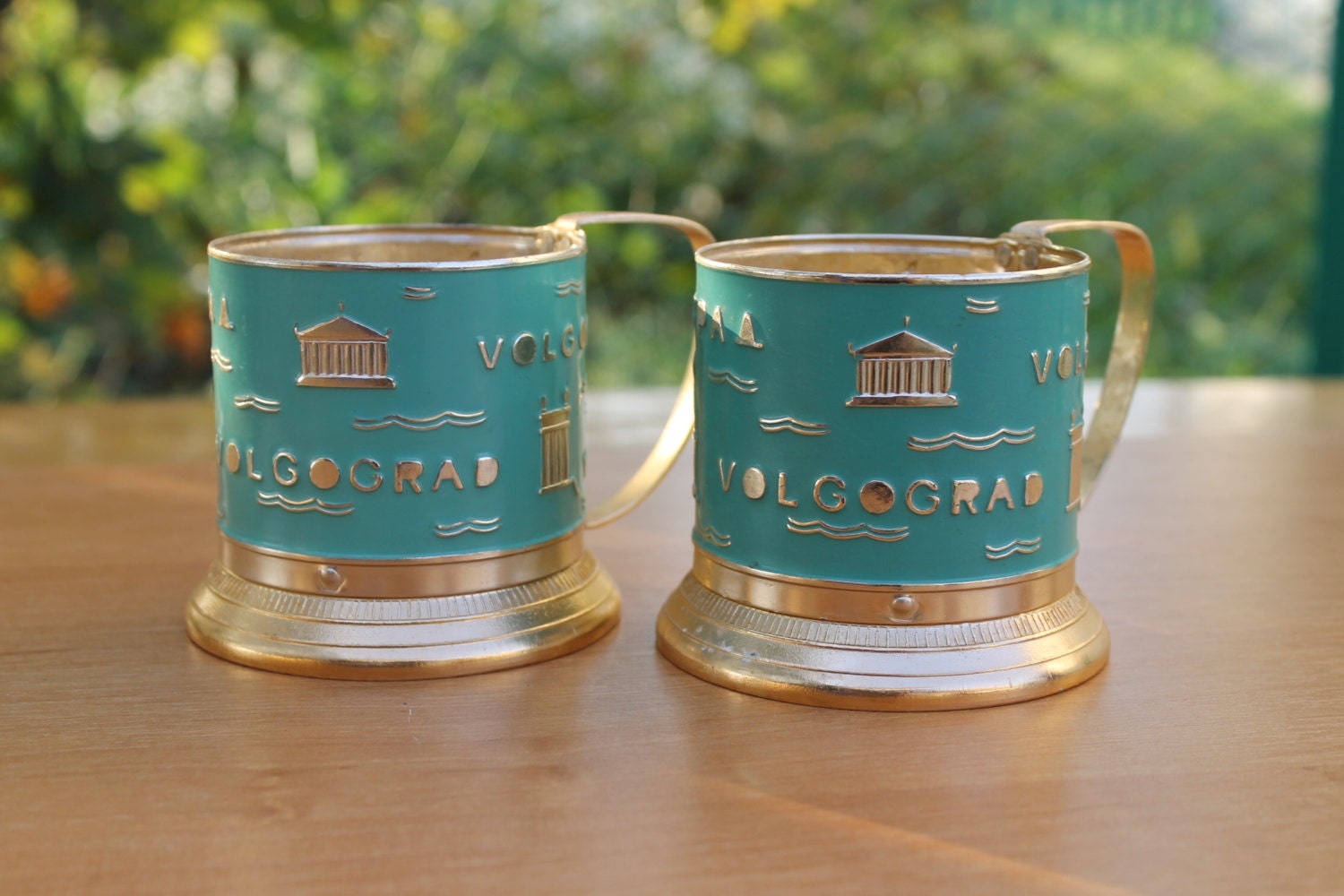 Glass Holders … Volgograd … Set of 2 Vintage Traditional Soviet Russian