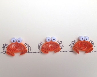 Quilled Card, Quilled Orange Crabs, Sea Themed Card, Blank Card, Quilled Art, Greeting Card, ©ElPetitTaller quilled animals