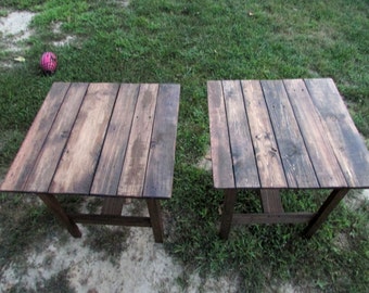 TWO Rustic Reclaimed, Heavily Distressed Wood End Tables, Side Table, Bedside Table, Nightstand, Cottage Chic, Rustic, Distressed, Farmhouse