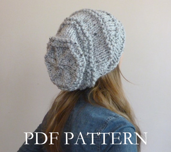 INSTANT DOWNLOAD Knit Hat Pattern Oversized Slouchy Beanie, Knitting Hat Patt...