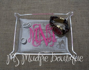 Medium Acrylic Monogram Jewelry Tray, Personalized Tray, Desk Organizer, Monogram Catch All Tray