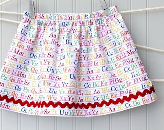 back to school outfit, alphabet skirt, ABC 1st day of school, kindergarten outfit, first day preschool, top & 18" doll skirt sold separately