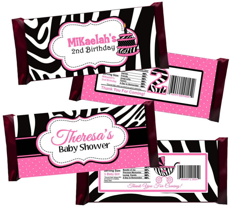 Download PRINTED Zebra Print Candy Bar Wrappers Party Favors