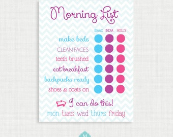 Printable Chore Chart- Morning Chart - Chevron Chore Charts - Weekly Chore Chart - Children Chart - Routine charts- Reward Chart