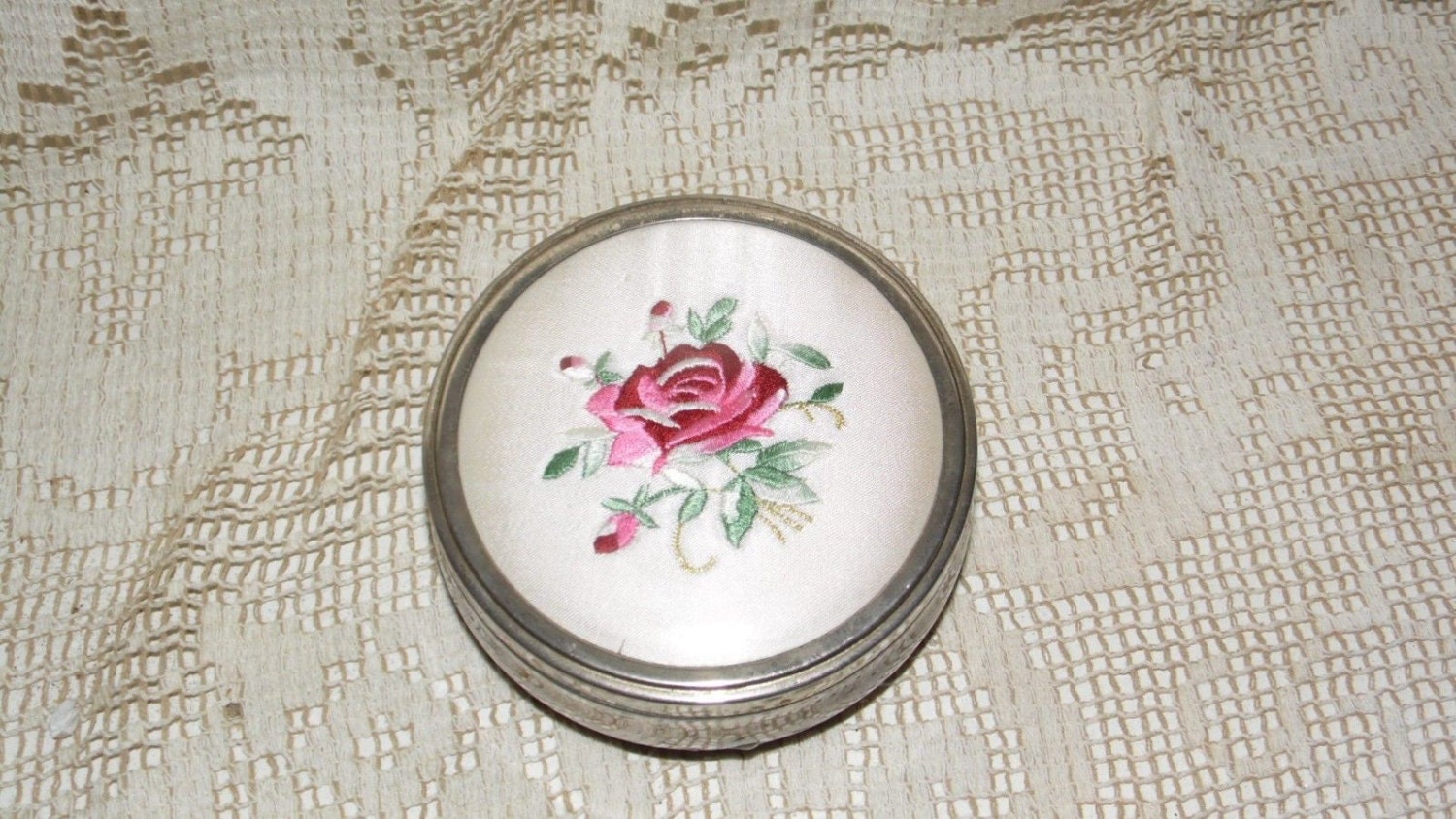 Vintage Silver Powder/Trinket box Rose by FabulousFinds1 on Etsy