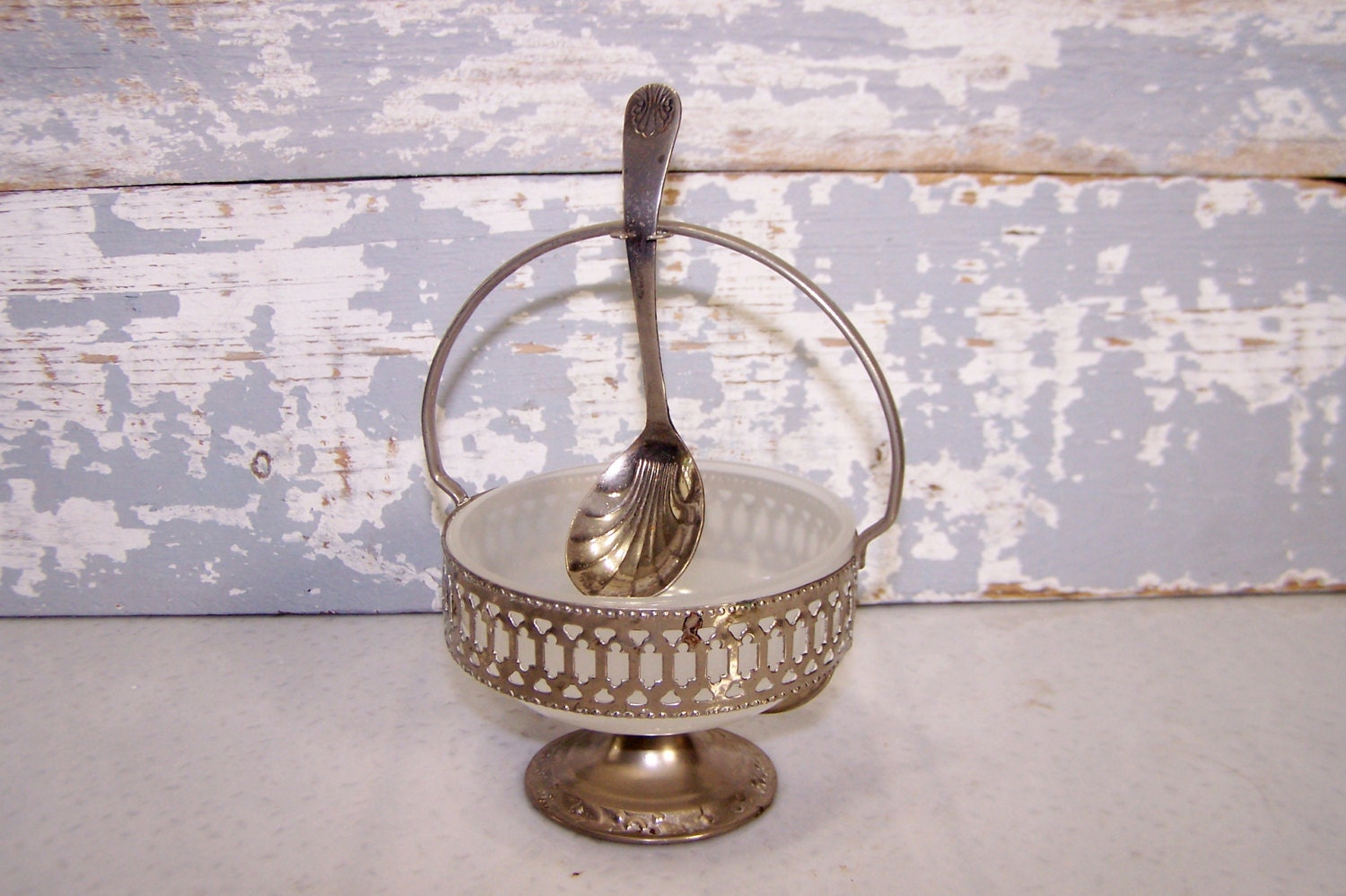 Candy & Nut Serving Bowl Vintage Condiment Bowl with Hanging Spoon In