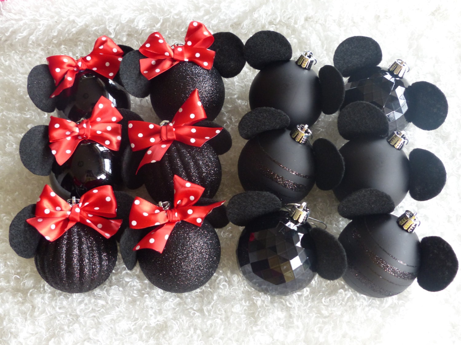 Shatterproof Minnie and Mickey Mouse Ornaments... Handmade... Each Ornament Sold Separately.