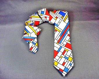 Mondrian skinny necktie, modern art tie, abstract art tie, painting tie, Artist tie, mondrian blocks, Mondrian tie, art narrow necktie