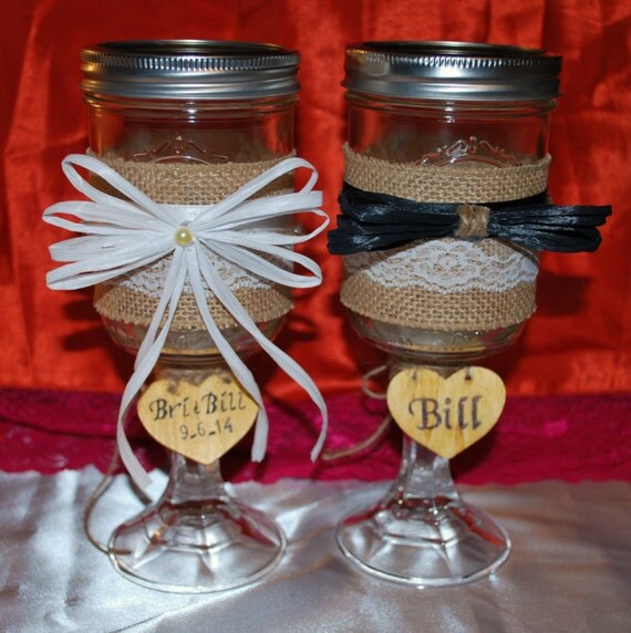 Burlap and Lace Country Chic Mason Jar Bride and by ...