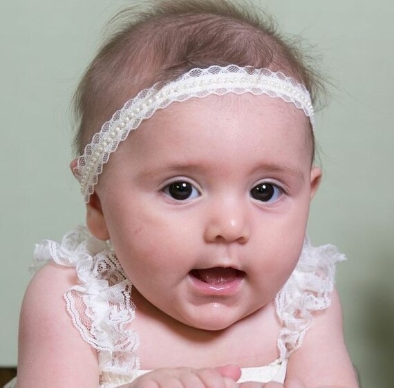 Newborn headband pearl and lace headband infant headband
