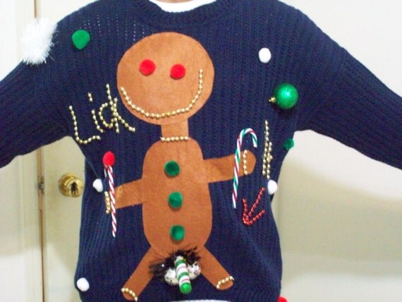 Ugly Christmas Sweater Men Gingerbread Man Lick It With