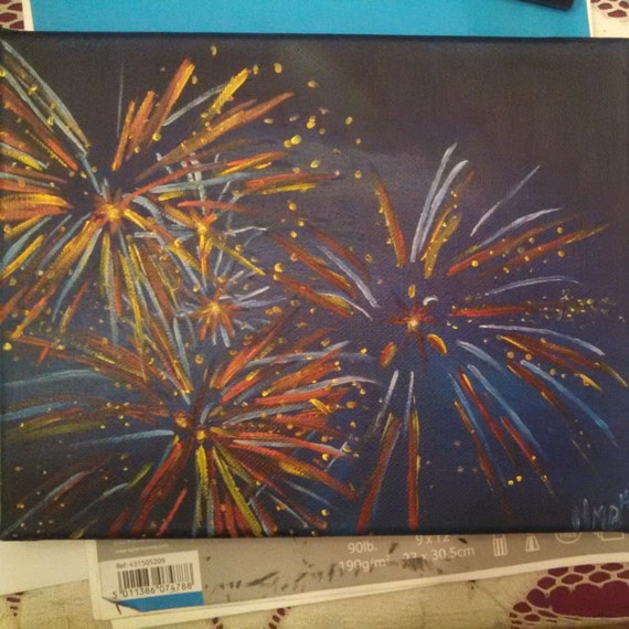 4th of July Fireworks Original OOAK Oil Painting Independence