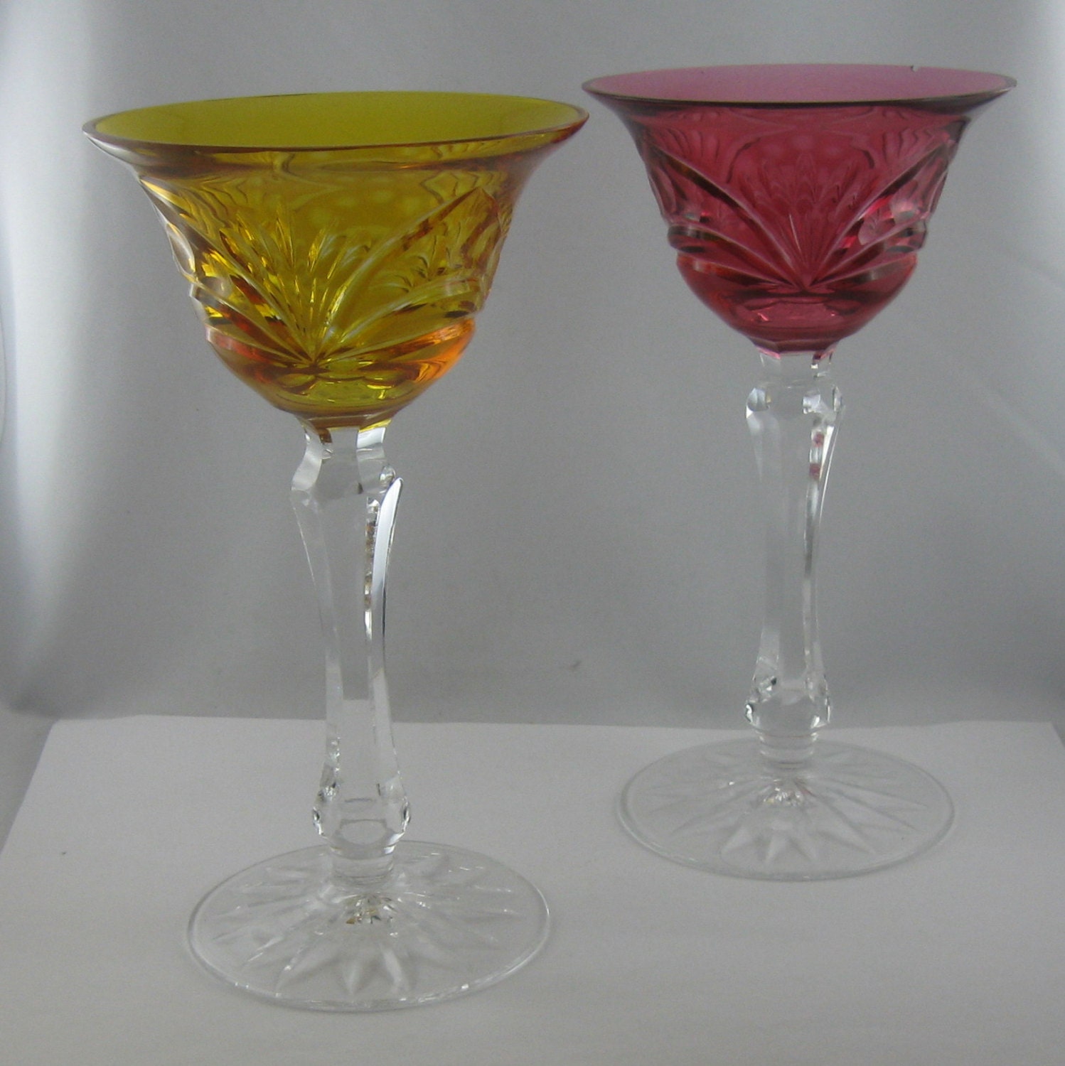 20 Off Ancient Heavy Lead Crystal Wine Glasses 2 Pieces Yellow And Red Height Approx 19 5