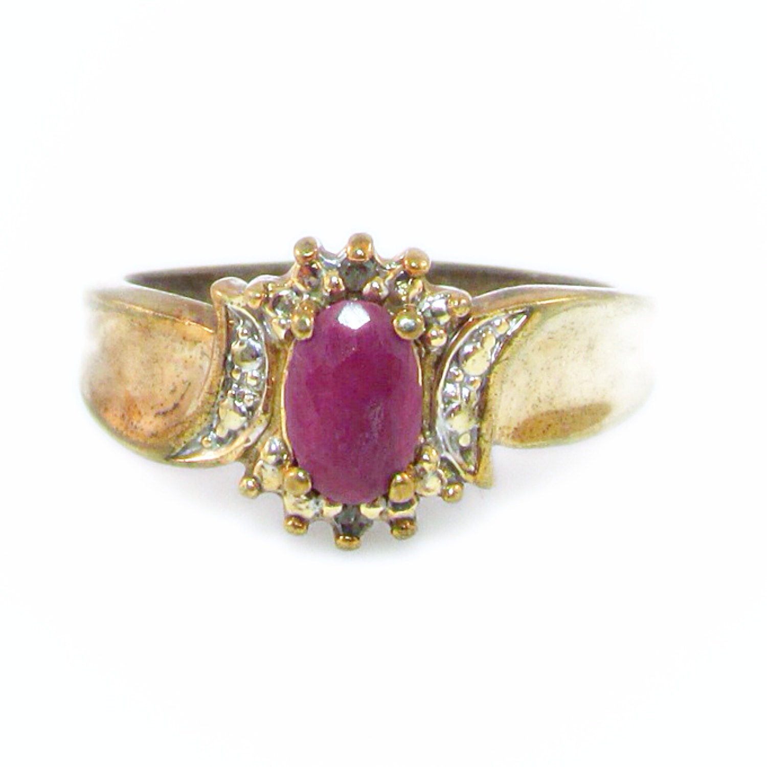 Elegant Genuine Ruby Stone Gold Plated Ring Size 6