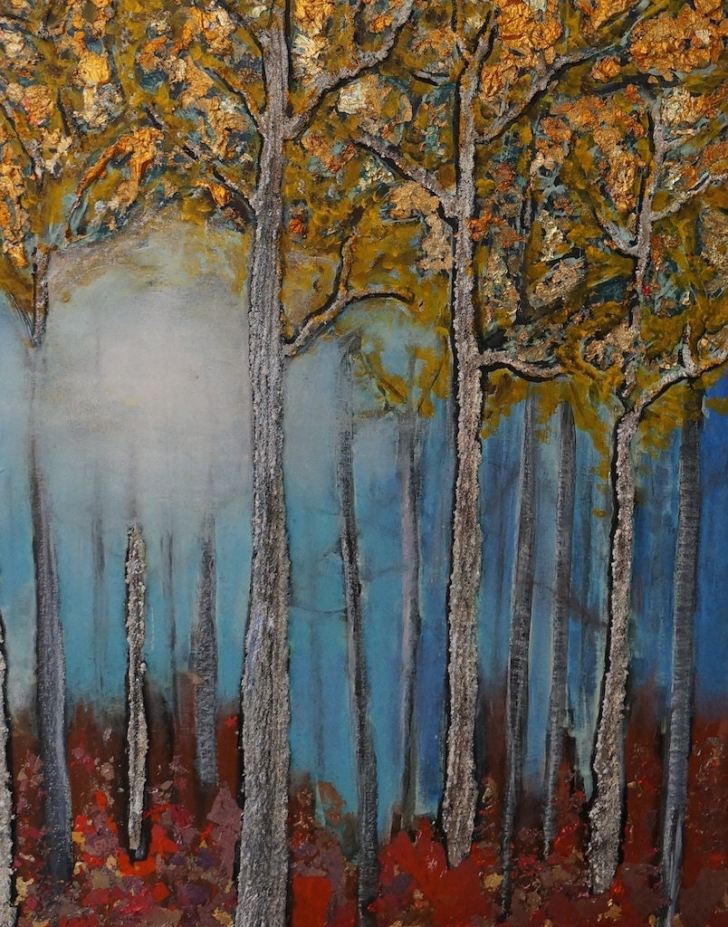 Mixed Media Original Art Trees Texture Fall Painting by ArtsofAll
