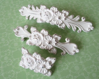 3.75" 5" Cream White Dresser Pulls Drawer Pulls Handles Knobs Cabinet Handles Door Shabby Chic Silver Rose Flower Blossom Decorative 96 128