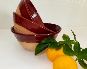 Country Brick Red Ceramic Bowl Set, Rustic Farmhouse Nesting Bowls