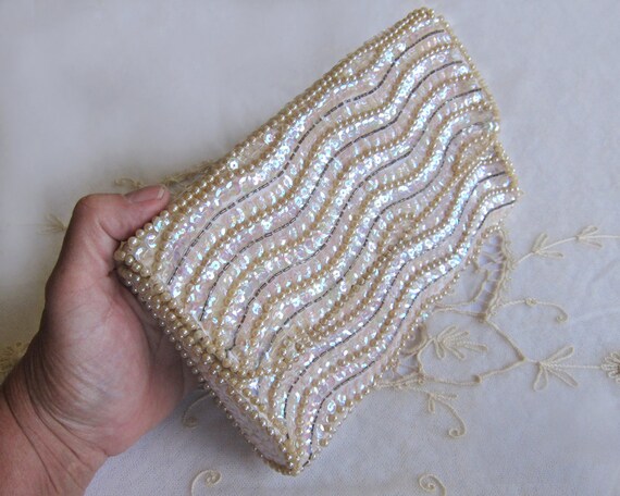 Vintage Beaded Pearl  Sequin Evening Bag - Retro Formal Clutch Purse ...