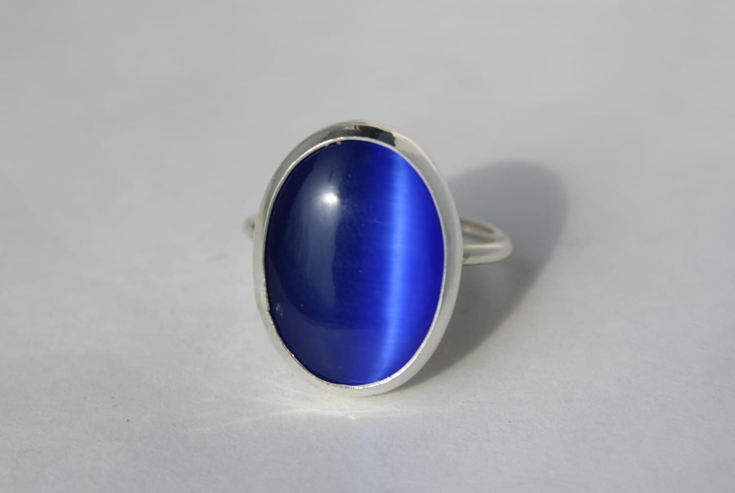 Handmade Sterling Silver Sapphire Blue Cats Eye Ring