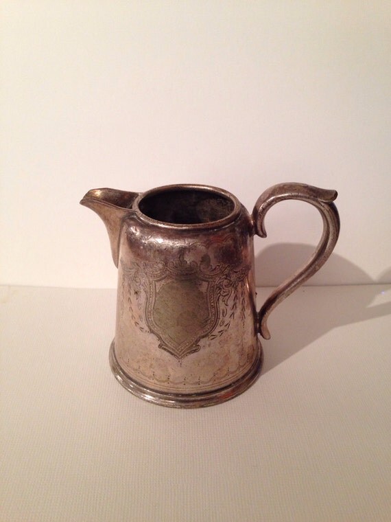 Items similar to SALE / Rare Antique Silver Milk Jug / Engraved Shield