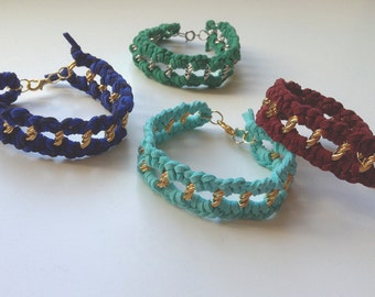 Leather Bracelet - Golden Chain