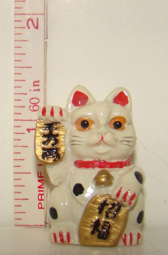 Miniature Chinese Ceramic Lucky Cat Figurine by 831ThisMuch