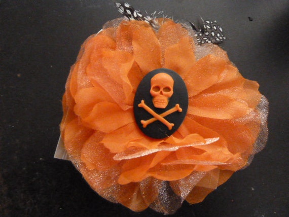 DARLING handmade lace large flower barette with a skull and crossbones cameo center by APaintedLadyVintage steampunk buy now online