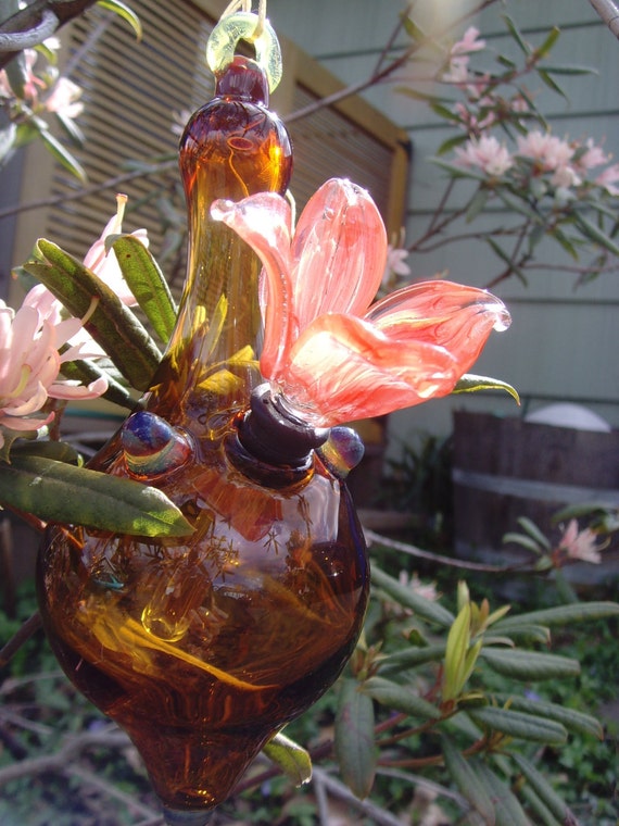 Hummingbird Feeder Hand Blown Glass Four Petal Spout Shopswell