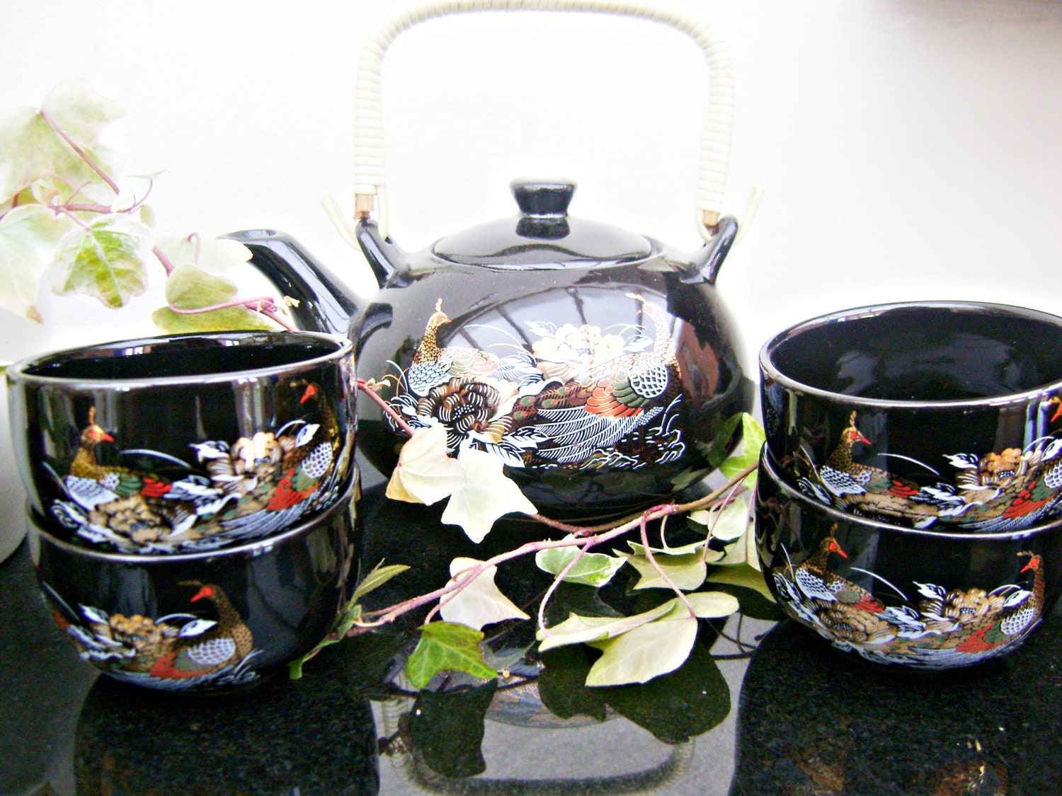 Vintage Japanese Tea Set in Black with by AntiquitiesVintageUK