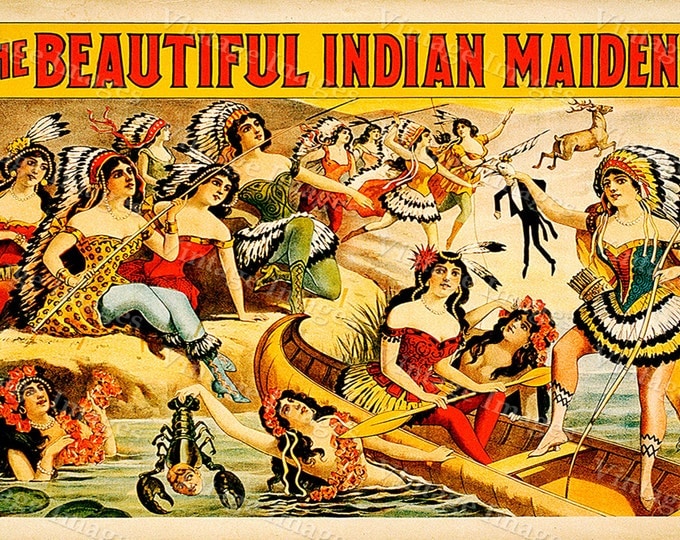 vintage The Beautiful Indian Maidens vaudeville theater act Poster Fine Art Print Giclee home wall decor