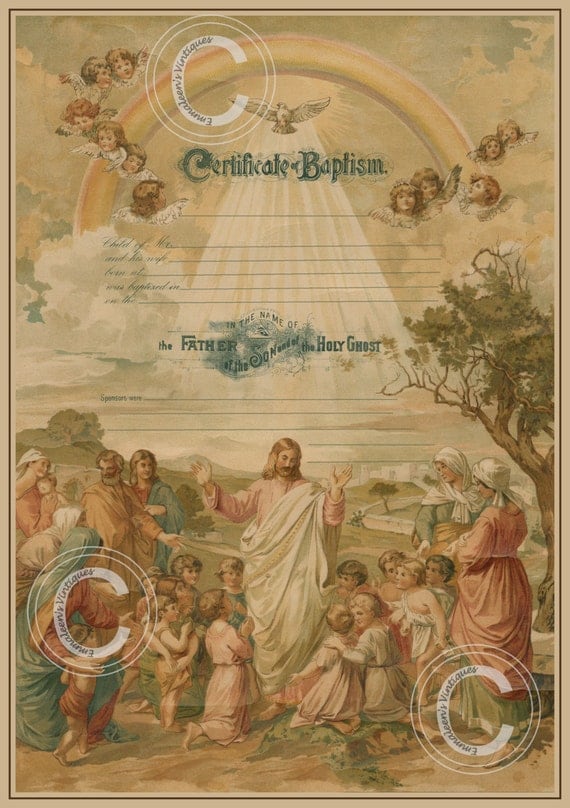 Vintage Baptism Certificate Digital Image Clip Art Cardmaking Mixed ...