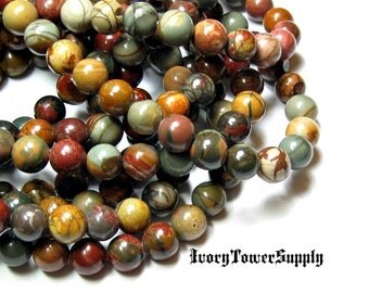 1 Strand 8mm Picasso Jasper Beads, Natural Stone Beads, Multi Color Beads, Semi Precious Beads, Gemstone Beads, Round beads