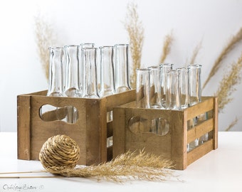 Set of 6 Bottles and Wooden Crate/ Rustic Wedding Drinking Glasses Alternative/ Bar Decor