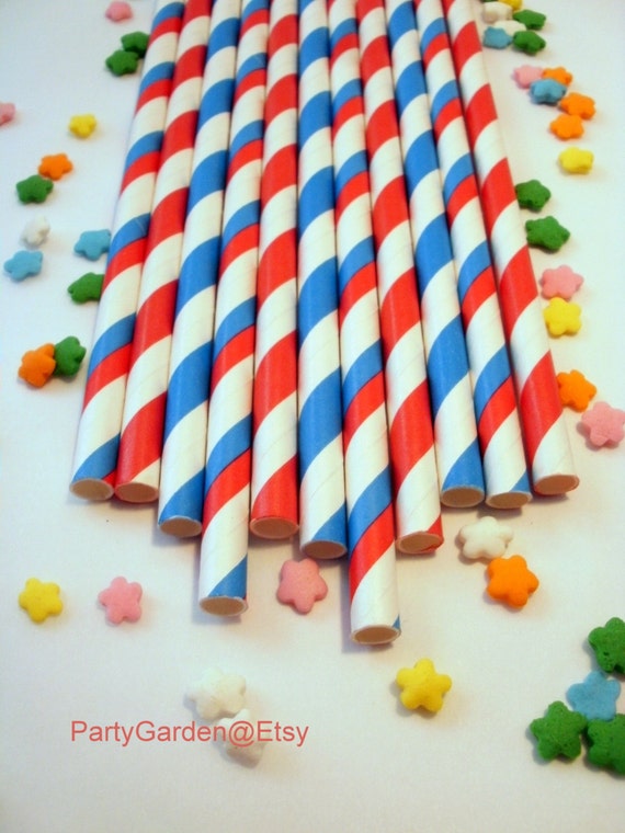 50 New England Patriots Red and Blue Striped Paper Straws - With Free Printable DIY Flags Il_570xn