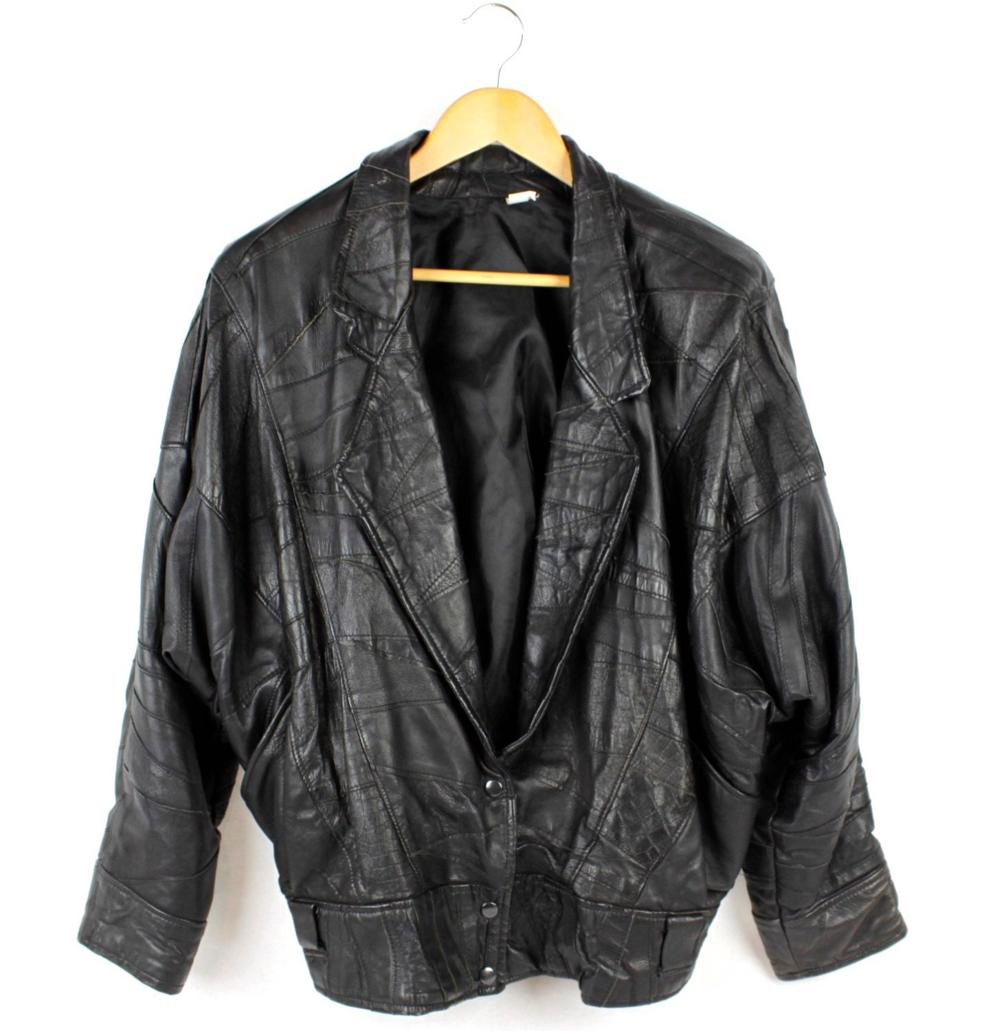 Vintage 80s Genuine Leather Jacket Black Patchwork by FannyAdamsVC