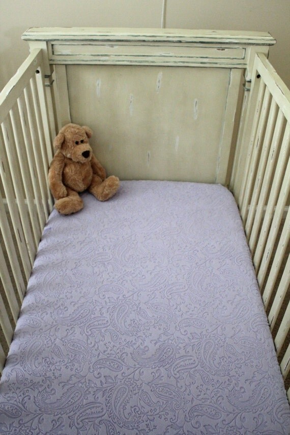 Minky Crib Sheet Embossed Paisley in Lavender Baby Toddler