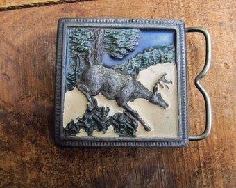 Vintage Metal Deer Buckle - Buck Belt Buckle - 1980's Horizon Designs