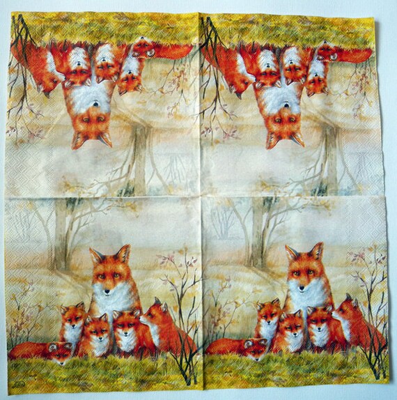 Decoupage Napkins Fox Family Mother and Pups Fox