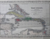 Fine Antique Map 1856 Charles Desilver West Indies Hand Colored