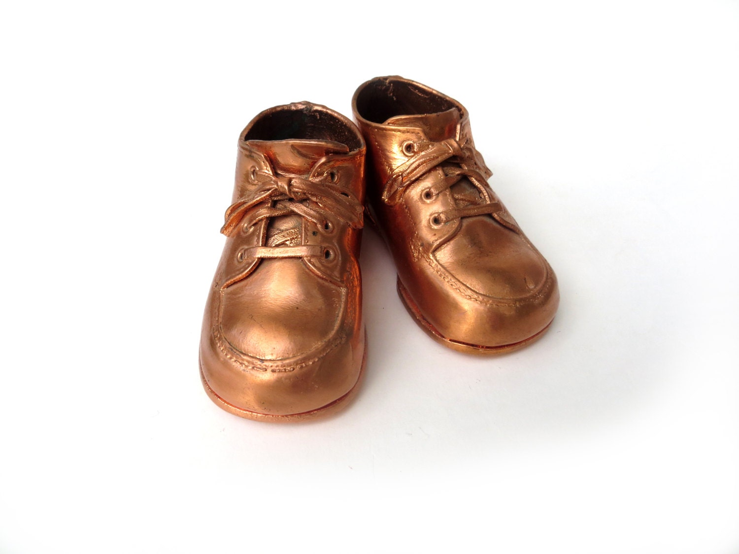 c1950s Bronze Copper Baby Shoes Hard Sole LacedUp Leather