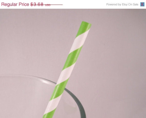 15% off - 25 Lime Green Stripe Straws - ships less than 24 hours Il_570xn