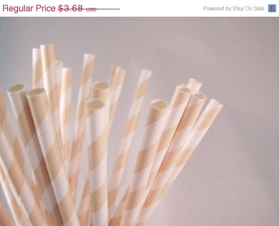 ON SALE - 25 Cream Beige Elegant Stripe Straws - ships less than 24 hours Il_570xn