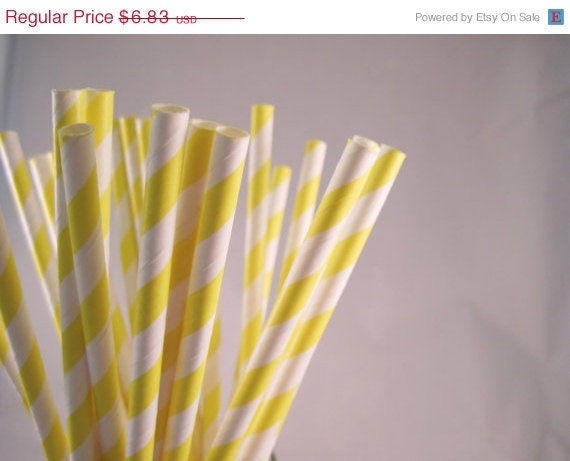 10% off - 50 Yellow Stripe Straws - ships less than 24 hours Il_570xn