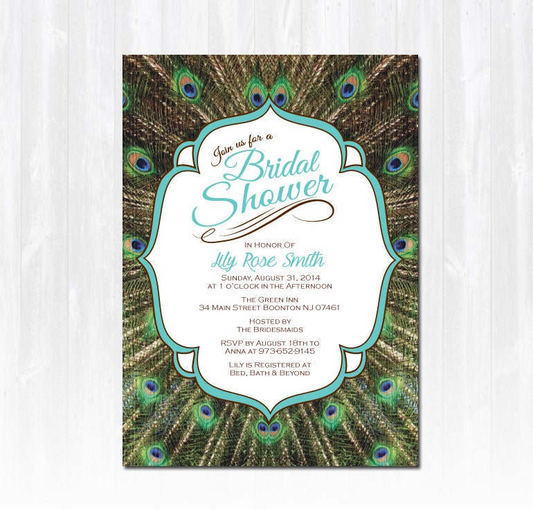 Peacock Bridal Shower Invitation Diy Printable Digital File Or Peacock Bridal Shower Invitations Templates