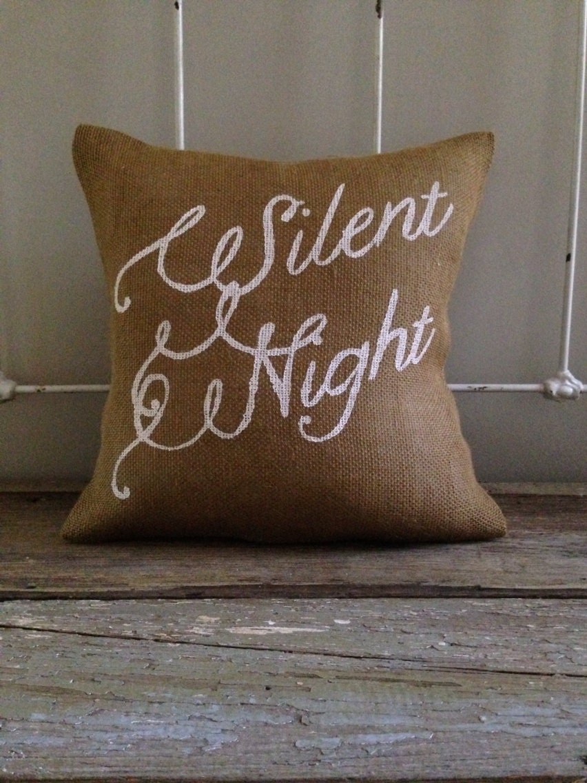 Burlap Pillow Silent Night Christmas/Holiday by TwoPeachesDesign