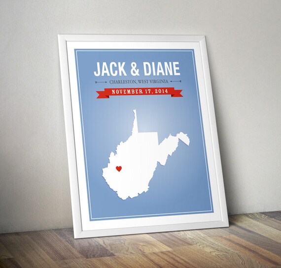 Personalized West Virginia Wedding Gift - Custom West Virginia State ...