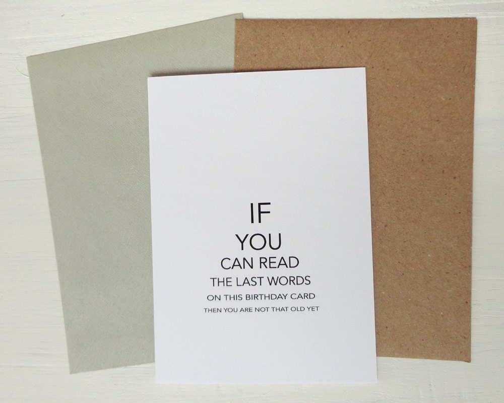 Funny birthday card eye test can you read age black print